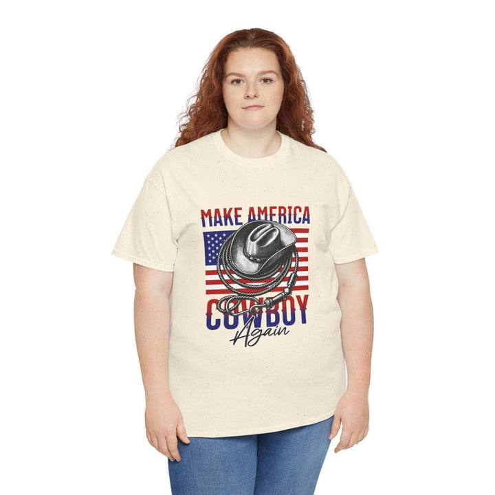 Make America Cowboy Again Tee - Unisex Heavy Cotton T-Shirt - Azalea - S - Make America Cowboy Again Tee - Unisex Heavy Cotton T-Shirt - Tatoo Tee