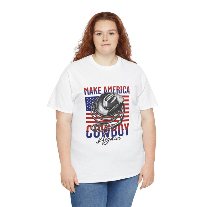Make America Cowboy Again Tee - Unisex Heavy Cotton T-Shirt - Azalea - S - Make America Cowboy Again Tee - Unisex Heavy Cotton T-Shirt - Tatoo Tee