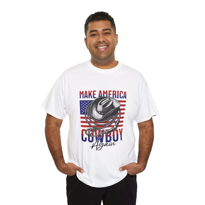 Make America Cowboy Again Tee - Unisex Heavy Cotton T-Shirt - Azalea - S - Make America Cowboy Again Tee - Unisex Heavy Cotton T-Shirt - Tatoo Tee