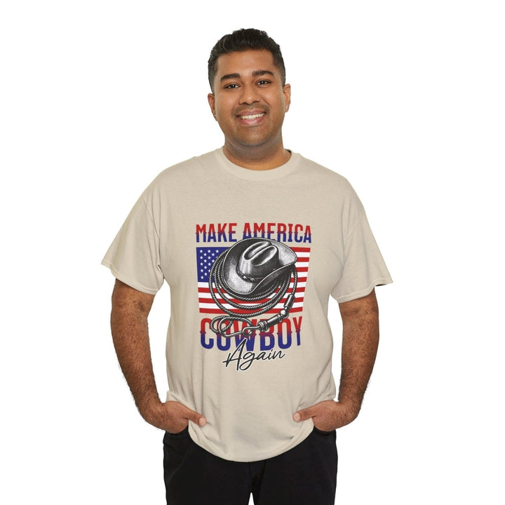 Make America Cowboy Again Tee - Unisex Heavy Cotton T-Shirt - Azalea - S - Make America Cowboy Again Tee - Unisex Heavy Cotton T-Shirt - Tatoo Tee