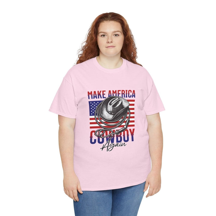 Make America Cowboy Again Tee - Unisex Heavy Cotton T-Shirt - Azalea - S - Make America Cowboy Again Tee - Unisex Heavy Cotton T-Shirt - Tatoo Tee