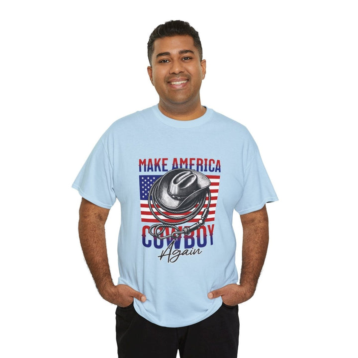 Make America Cowboy Again Tee - Unisex Heavy Cotton T-Shirt - Azalea - S - Make America Cowboy Again Tee - Unisex Heavy Cotton T-Shirt - Tatoo Tee