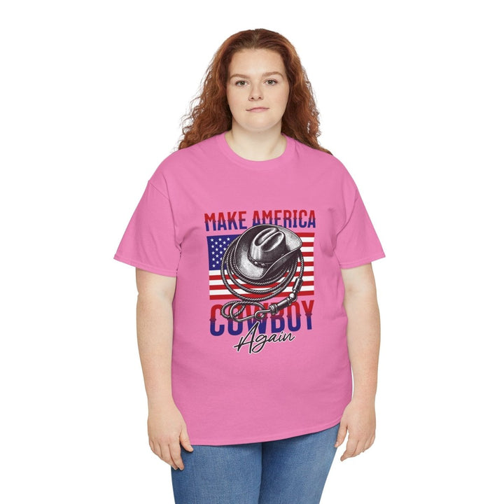 Make America Cowboy Again Tee - Unisex Heavy Cotton T-Shirt - Azalea - S - Make America Cowboy Again Tee - Unisex Heavy Cotton T-Shirt - Tatoo Tee