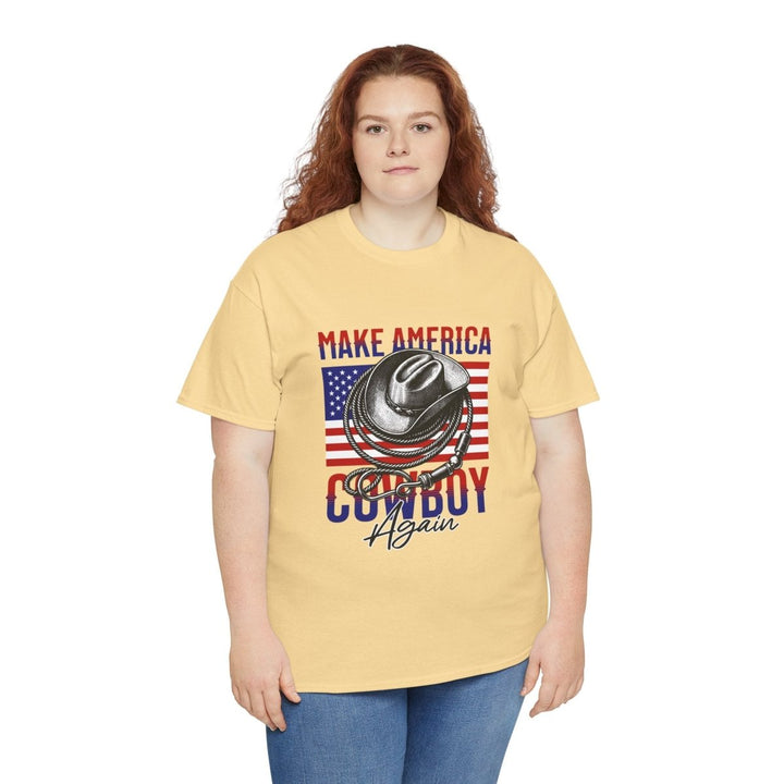 Make America Cowboy Again Tee - Unisex Heavy Cotton T-Shirt - Azalea - S - Make America Cowboy Again Tee - Unisex Heavy Cotton T-Shirt - Tatoo Tee