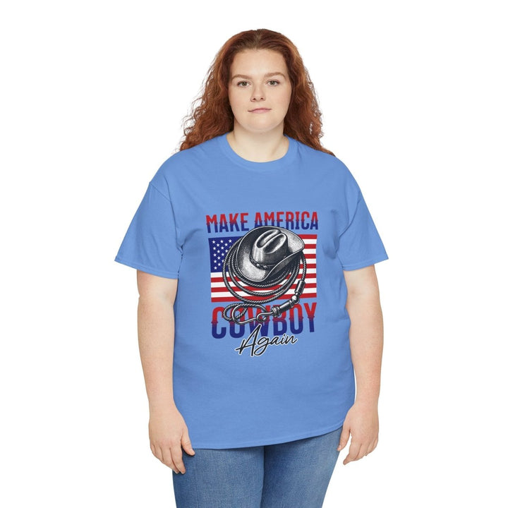 Make America Cowboy Again Tee - Unisex Heavy Cotton T-Shirt - Azalea - S - Make America Cowboy Again Tee - Unisex Heavy Cotton T-Shirt - Tatoo Tee