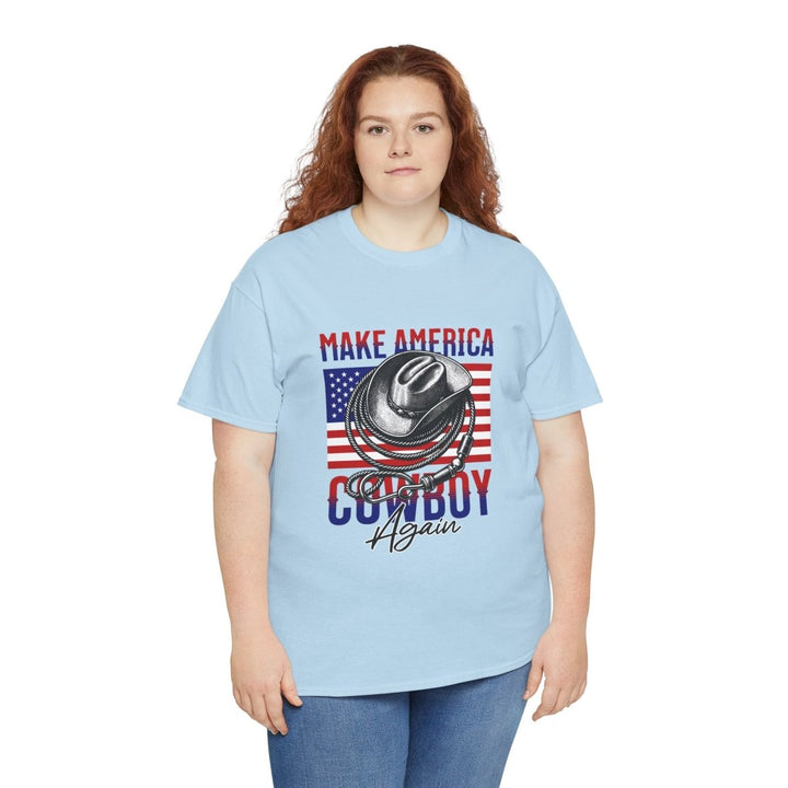 Make America Cowboy Again Tee - Unisex Heavy Cotton T-Shirt - Azalea - S - Make America Cowboy Again Tee - Unisex Heavy Cotton T-Shirt - Tatoo Tee