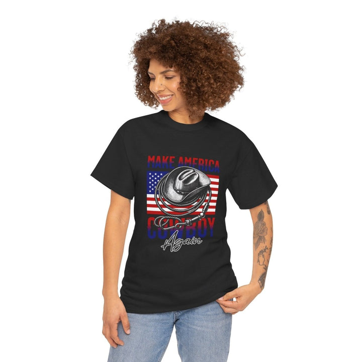Make America Cowboy Again Tee - Unisex Heavy Cotton T-Shirt - Black - S - Make America Cowboy Again Tee - Unisex Heavy Cotton T-Shirt - Tatoo Tee