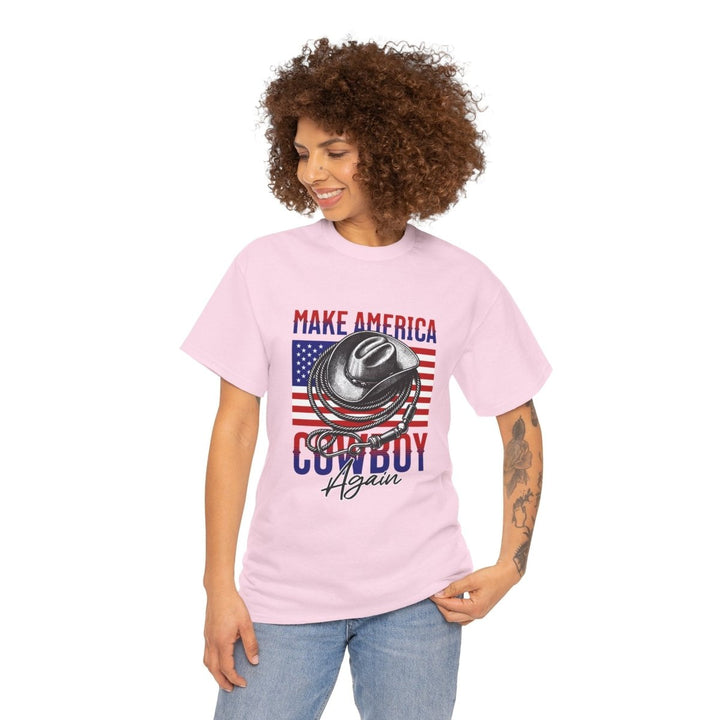 Make America Cowboy Again Tee - Unisex Heavy Cotton T-Shirt - Light Pink - S - Make America Cowboy Again Tee - Unisex Heavy Cotton T-Shirt - Tatoo Tee