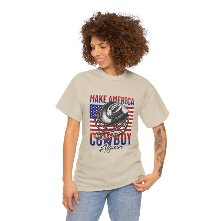 Make America Cowboy Again Tee - Unisex Heavy Cotton T-Shirt - Sand - S - Make America Cowboy Again Tee - Unisex Heavy Cotton T-Shirt - Tatoo Tee