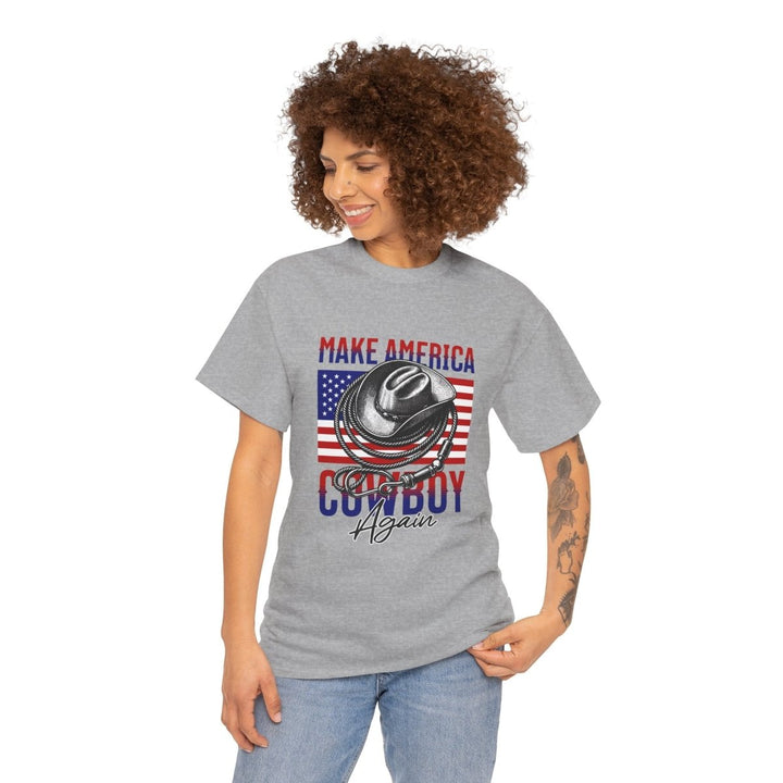 Make America Cowboy Again Tee - Unisex Heavy Cotton T-Shirt - Sport Grey - S - Make America Cowboy Again Tee - Unisex Heavy Cotton T-Shirt - Tatoo Tee