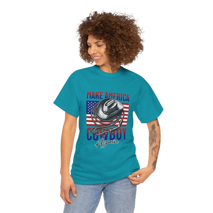 Make America Cowboy Again Tee - Unisex Heavy Cotton T-Shirt - Tropical Blue - S - Make America Cowboy Again Tee - Unisex Heavy Cotton T-Shirt - Tatoo Tee