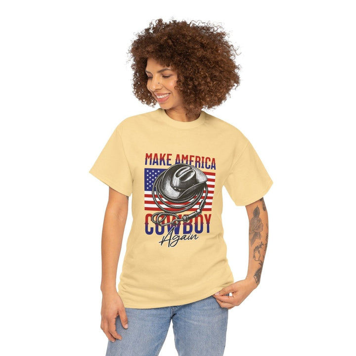 Make America Cowboy Again Tee - Unisex Heavy Cotton T-Shirt - Yellow Haze - S - Make America Cowboy Again Tee - Unisex Heavy Cotton T-Shirt - Tatoo Tee