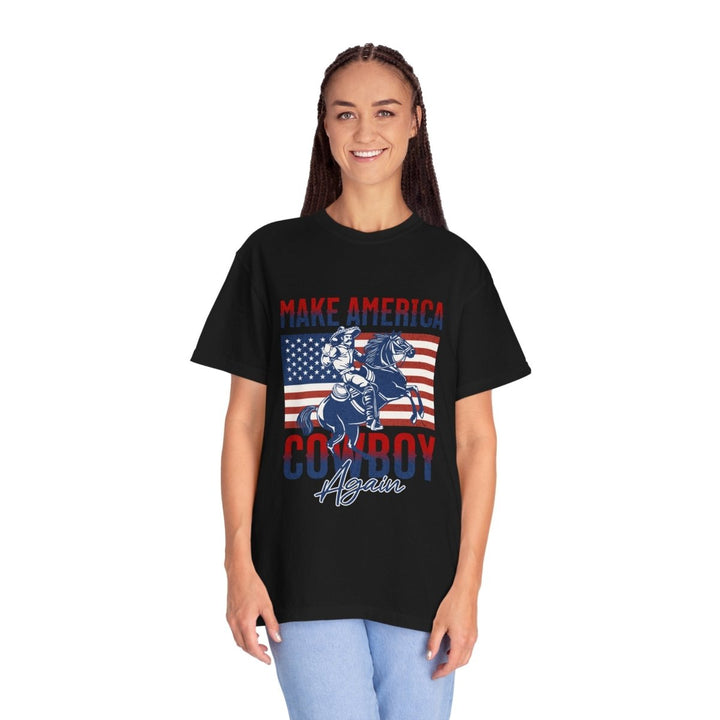 Make America Cowboy Again Unisex T-Shirt, Western Tee, Casual Wear, Rodeo Apparel - Black - S - Make America Cowboy Again Unisex T-Shirt, Western Tee, Casual Wear, Rodeo Apparel - Tatoo Tee