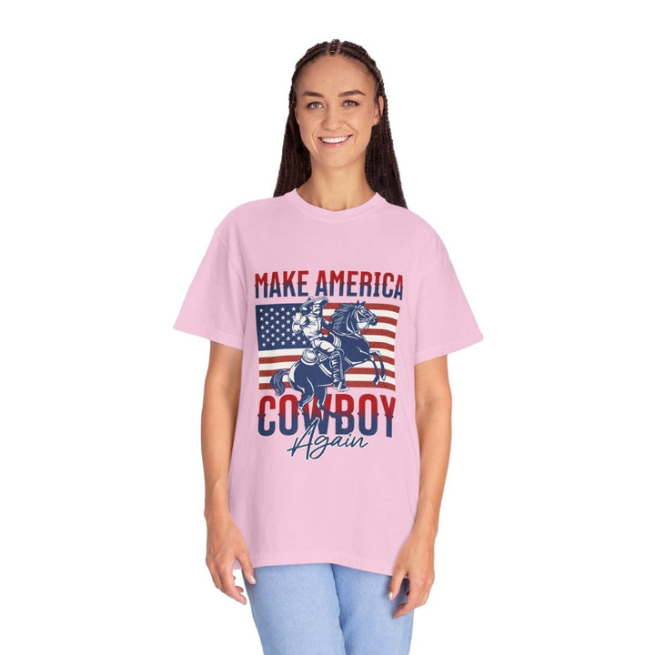 Make America Cowboy Again Unisex T-Shirt, Western Tee, Casual Wear, Rodeo Apparel - Blossom - S - Make America Cowboy Again Unisex T-Shirt, Western Tee, Casual Wear, Rodeo Apparel - Tatoo Tee