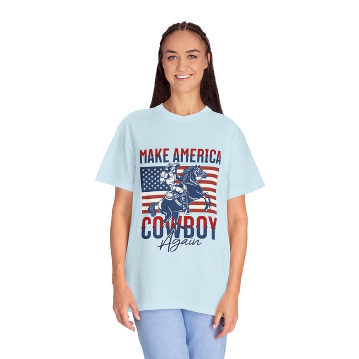 Make America Cowboy Again Unisex T-Shirt, Western Tee, Casual Wear, Rodeo Apparel - Chambray - S - Make America Cowboy Again Unisex T-Shirt, Western Tee, Casual Wear, Rodeo Apparel - Tatoo Tee