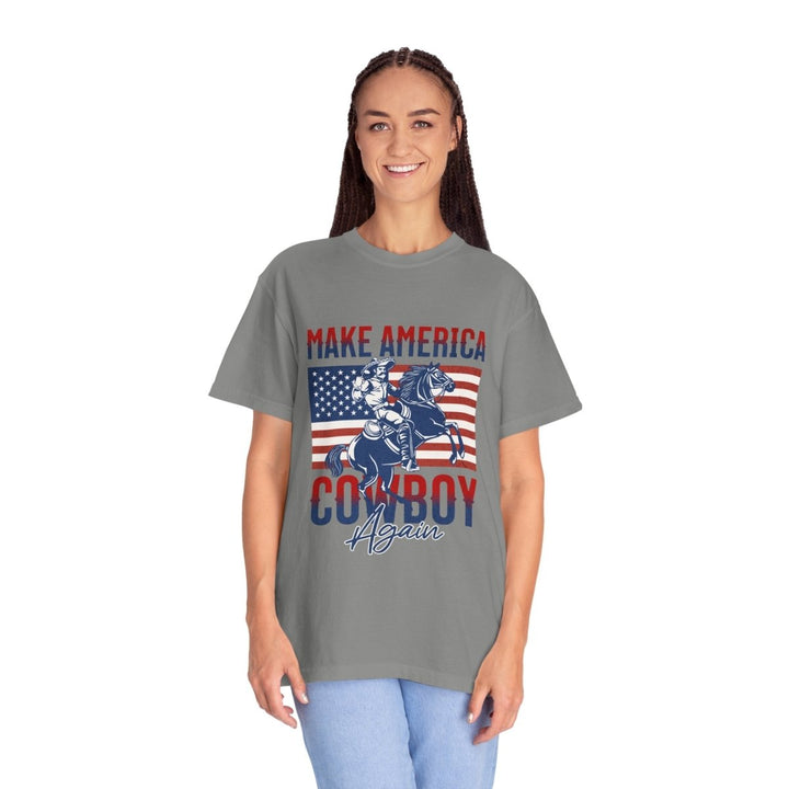 Make America Cowboy Again Unisex T-Shirt, Western Tee, Casual Wear, Rodeo Apparel - Granite - S - Make America Cowboy Again Unisex T-Shirt, Western Tee, Casual Wear, Rodeo Apparel - Tatoo Tee