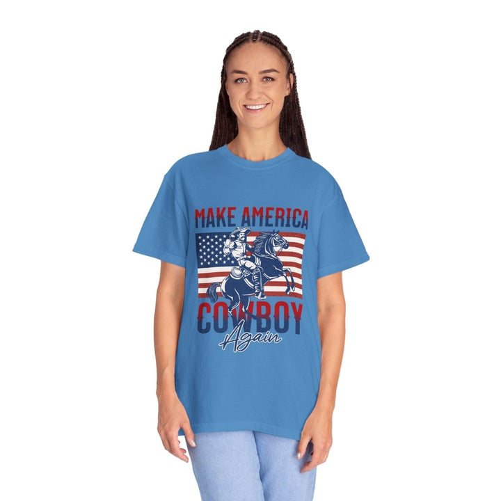 Make America Cowboy Again Unisex T-Shirt, Western Tee, Casual Wear, Rodeo Apparel - Royal Caribe - S - Make America Cowboy Again Unisex T-Shirt, Western Tee, Casual Wear, Rodeo Apparel - Tatoo Tee