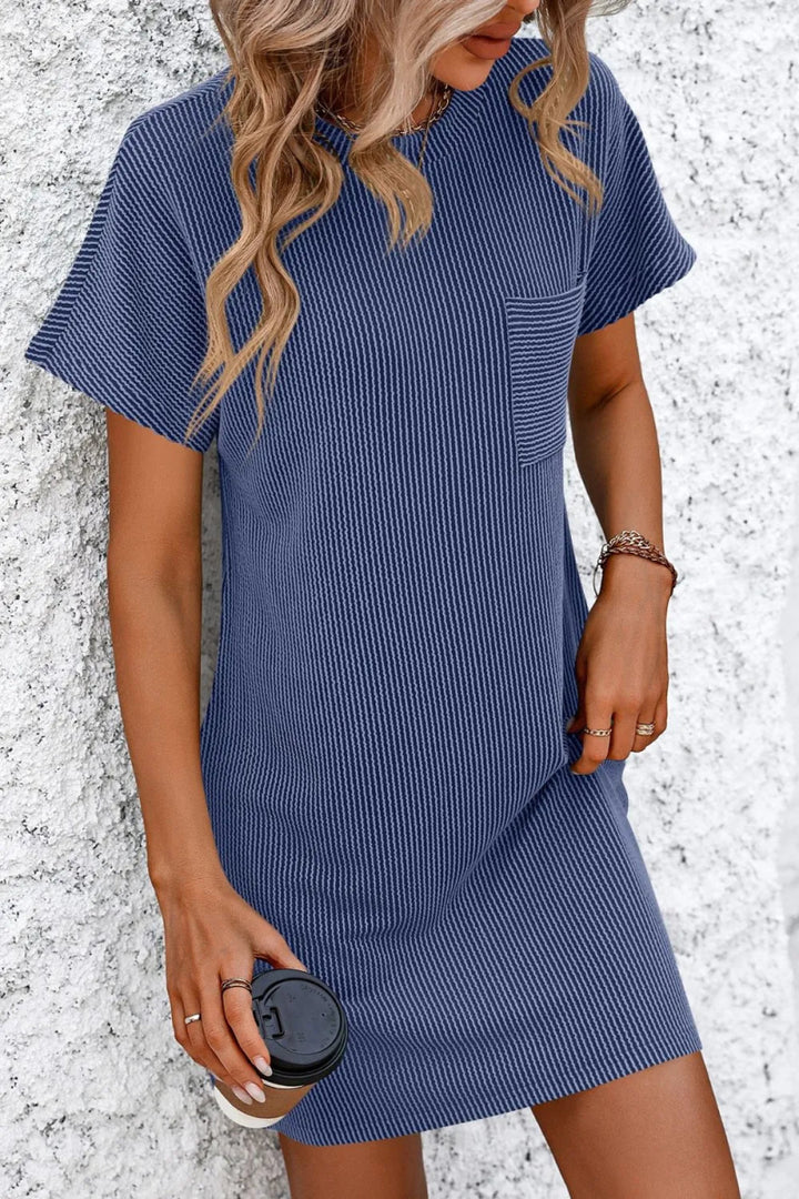 Mandy Ribbed Striped Short Sleeve Mini Tee Dress - Blue - S - 7971863e - 9c89 - 4fec - b5aa - 946ad231179e - Max - Tatoo Tee