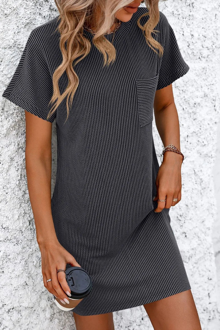 Mandy Ribbed Striped Short Sleeve Mini Tee Dress - Dark Gray - S - 025eaf2d - c2d5 - 4281 - bce1 - 83aa93f9dc81 - Max - Tatoo Tee