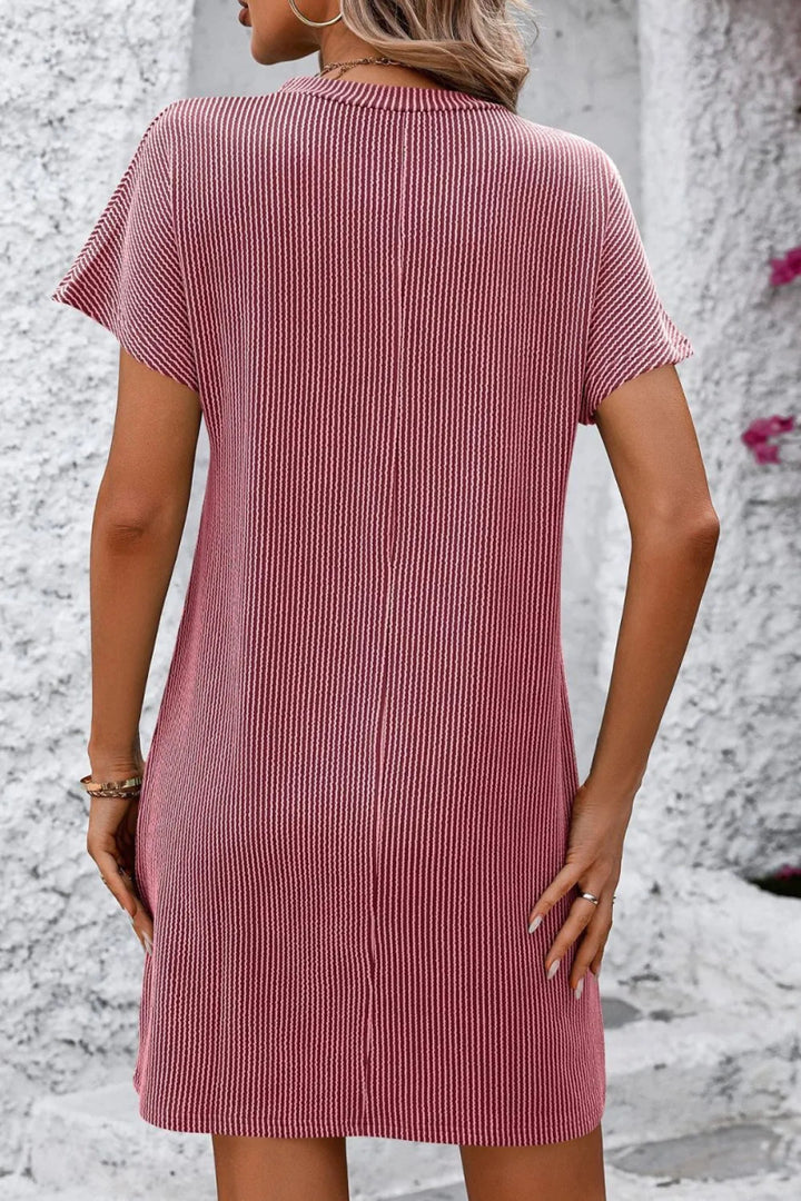 Mandy Ribbed Striped Short Sleeve Mini Tee Dress - Deep Rose - S - 883d787b - c95e - 4532 - 8aa5 - 95d37e4605e6 - Max - Tatoo Tee