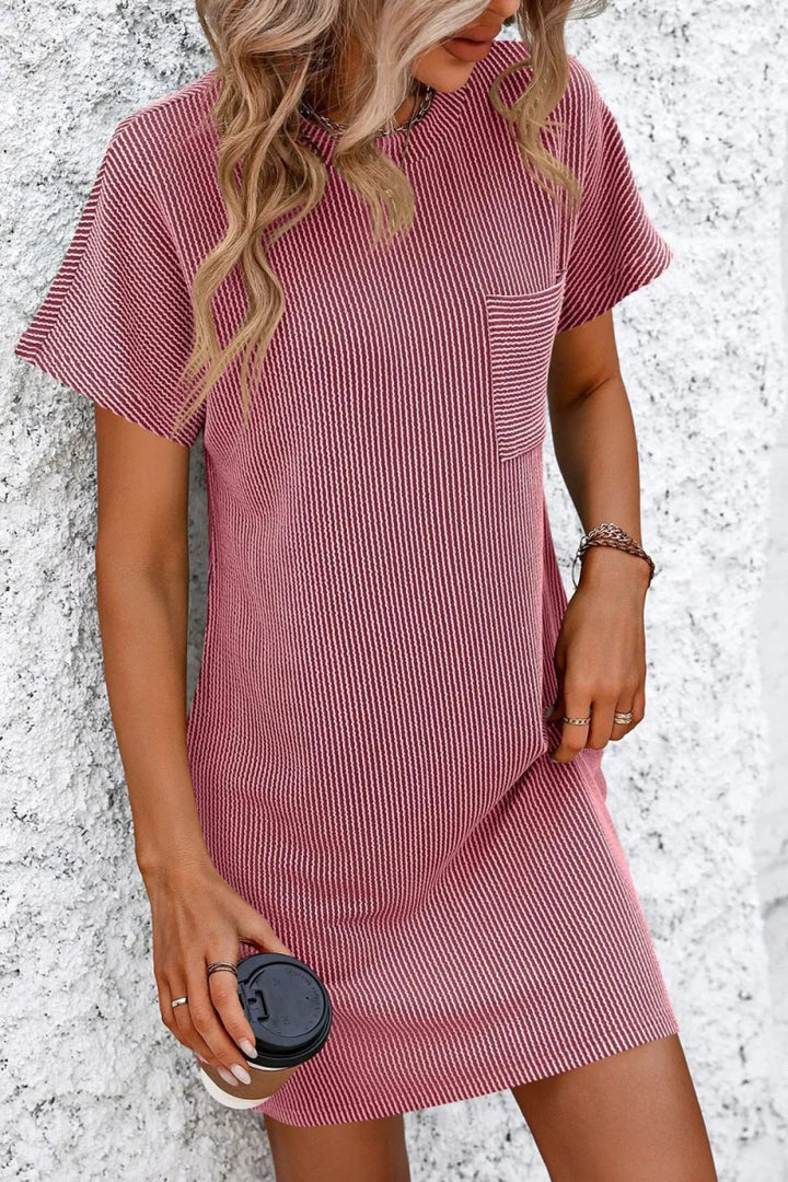 Mandy Ribbed Striped Short Sleeve Mini Tee Dress - Deep Rose - S - a061c980 - 5bdd - 4a67 - af70 - 174d6d183f1f - Max - Tatoo Tee