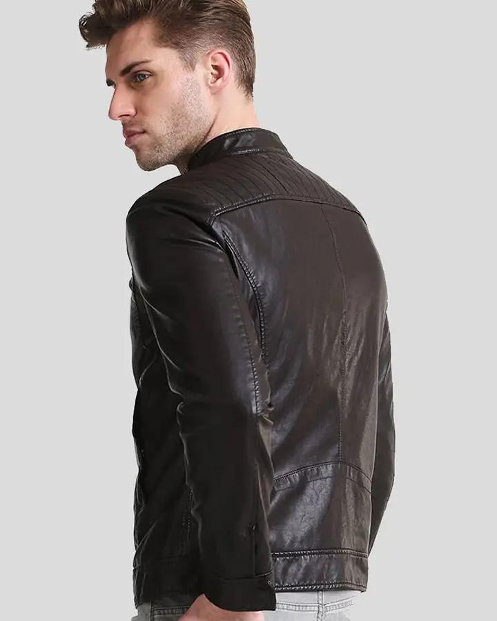 Mark Black Lambskin Leather Racer Jacket - XS - Mark Black Lambskin Leather Racer Jacket - Tatoo Tee