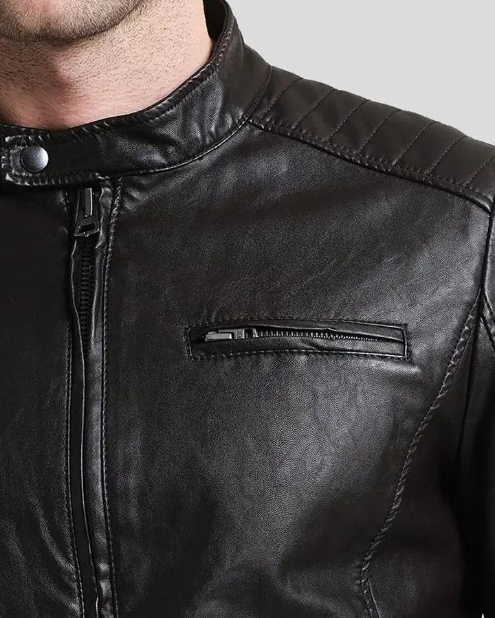 Mark Black Lambskin Leather Racer Jacket - XS - Mark Black Lambskin Leather Racer Jacket - Tatoo Tee