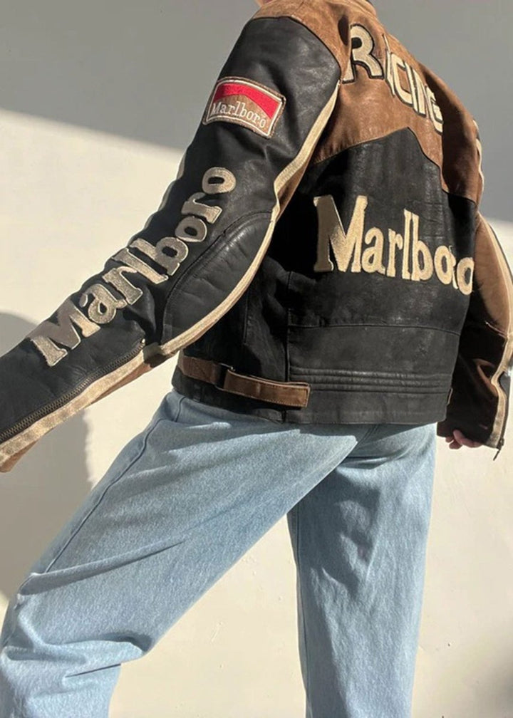 Marlboro Cafe Racer Leather Jacket for Men - Male - XS - Marlboro Cafe Racer Leather Jacket for Men - Tatoo Tee