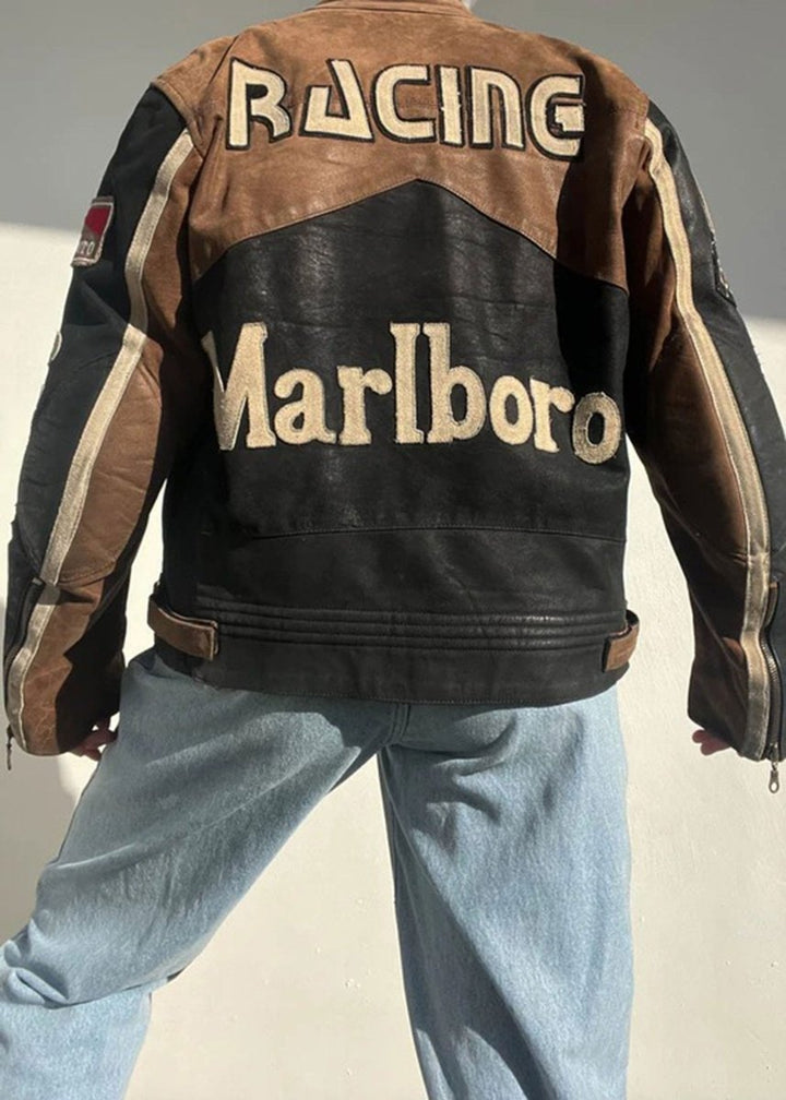 Marlboro Cafe Racer Leather Jacket for Men - Male - XS - Marlboro Cafe Racer Leather Jacket for Men - Tatoo Tee