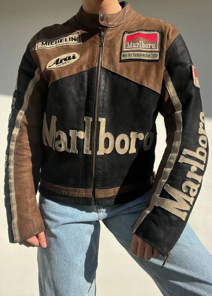 Marlboro Cafe Racer Leather Jacket for Men - Male - XS - Marlboro Cafe Racer Leather Jacket for Men - Tatoo Tee