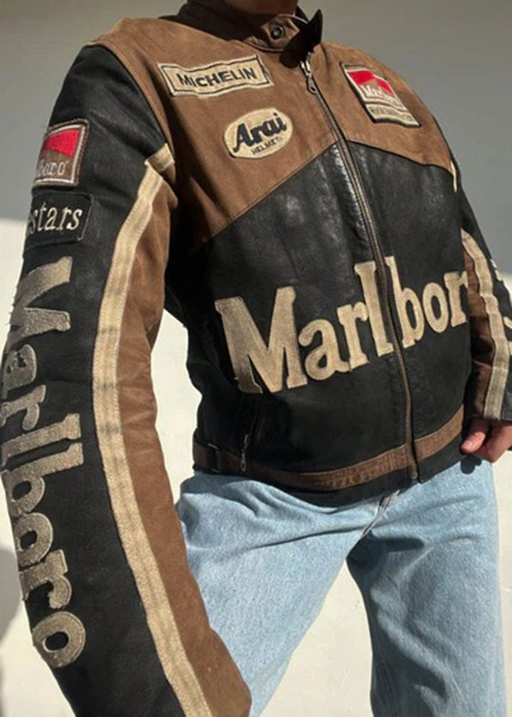 Marlboro Cafe Racer Leather Jacket for Men - Male - XS - Marlboro Cafe Racer Leather Jacket for Men - Tatoo Tee