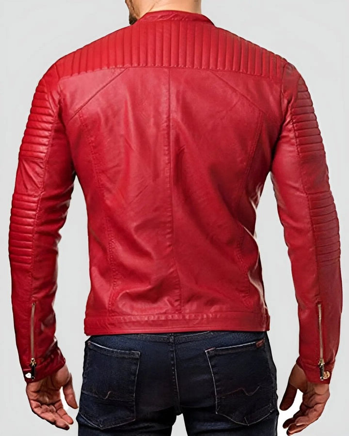 Mateo Red Quilted Leather Jacket - XS - Mateo Red Quilted Leather Jacket - Tatoo Tee