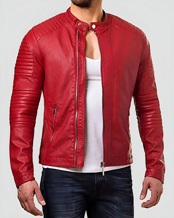 Mateo Red Quilted Leather Jacket - XS - Mateo Red Quilted Leather Jacket - Tatoo Tee