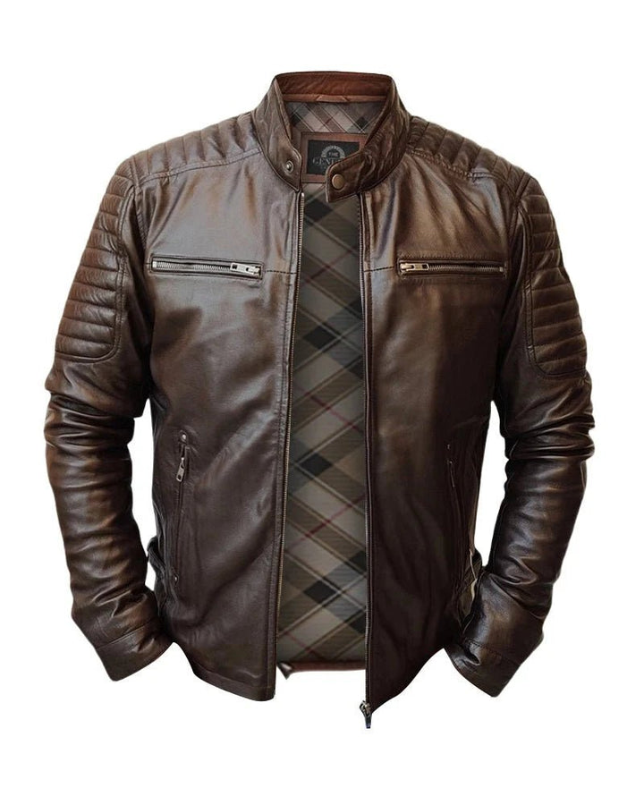 Men Handmade Slim Fit Leather Jacket - XS - Men Handmade Slim Fit Leather Jacket - Tatoo Tee