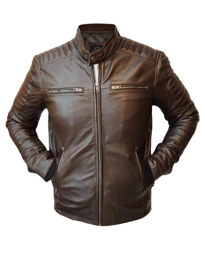 Men Handmade Slim Fit Leather Jacket - XS - Men Handmade Slim Fit Leather Jacket - Tatoo Tee