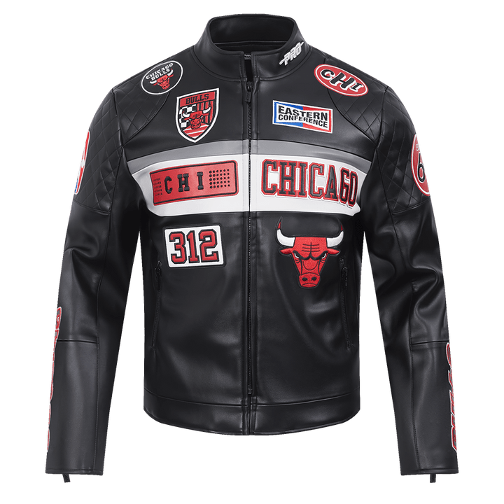 Men NBA Chicago Bulls Moto Jacket - S - BLACK/WHITE - Men NBA Chicago Bulls Moto Jacket - Tatoo Tee