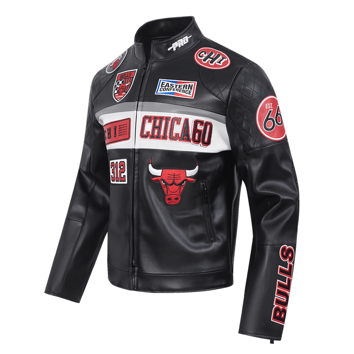 Men NBA Chicago Bulls Moto Jacket - S - BLACK/WHITE - Men NBA Chicago Bulls Moto Jacket - Tatoo Tee