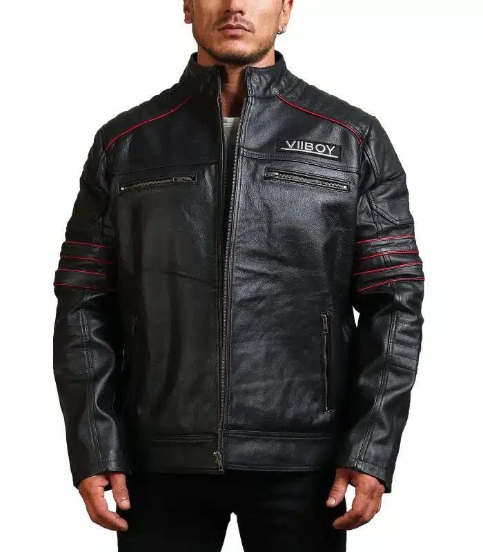 Men Sword Black Cowhide Leather Jacket - Male - XS - Men Sword Black Cowhide Leather Jacket - Tatoo Tee