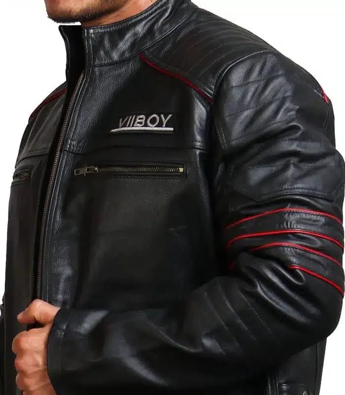 Men Sword Black Cowhide Leather Jacket - Male - XS - Men Sword Black Cowhide Leather Jacket - Tatoo Tee