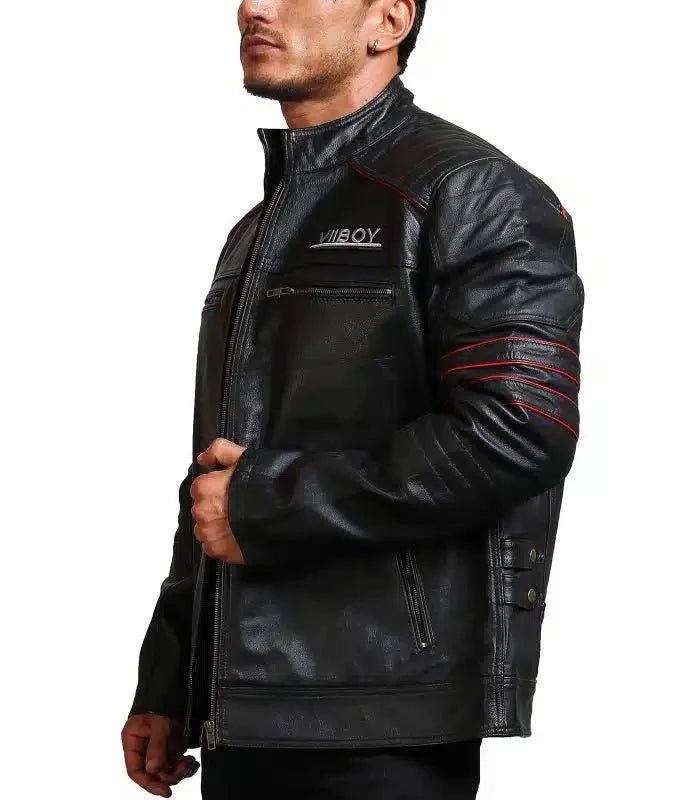 Men Sword Black Cowhide Leather Jacket - Male - XS - Men Sword Black Cowhide Leather Jacket - Tatoo Tee