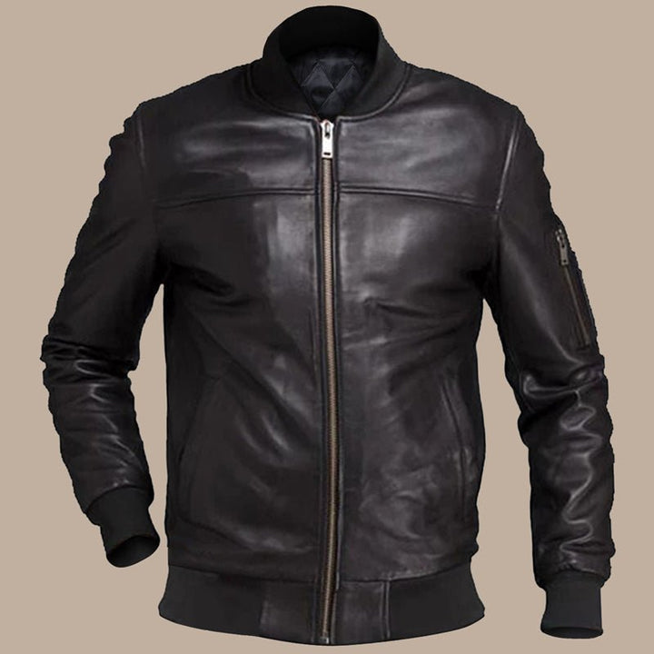 Mens Biker Black Bomber Jacket - S - Mens Biker Black Bomber Jacket - Tatoo Tee
