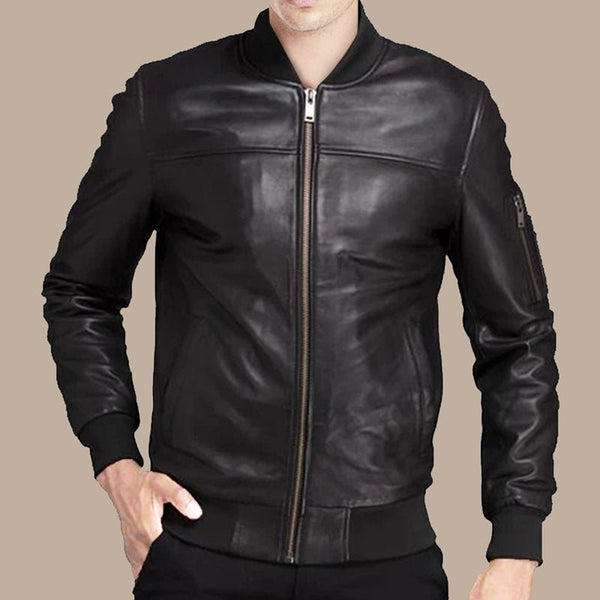 Mens Biker Black Bomber Jacket - S - Mens Biker Black Bomber Jacket - Tatoo Tee