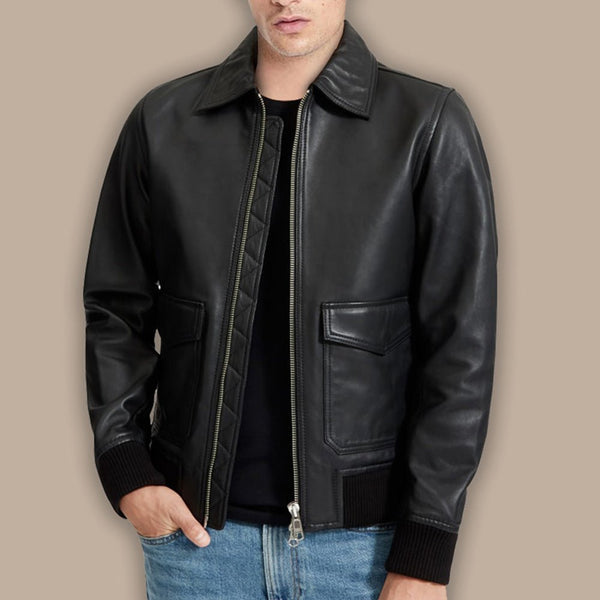 Mens Biker Bomber Leather Jacket - S - Mens Biker Bomber Leather Jacket - Tatoo Tee