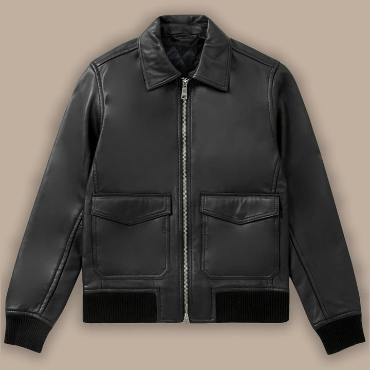Mens Biker Bomber Leather Jacket - S - Mens Biker Bomber Leather Jacket - Tatoo Tee