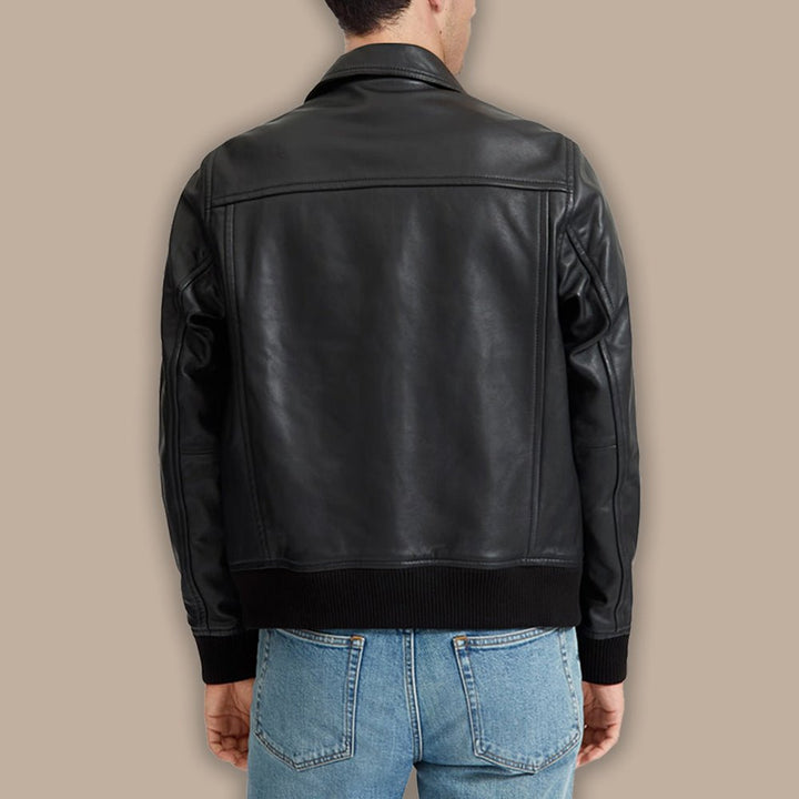 Mens Biker Bomber Leather Jacket - S - Mens Biker Bomber Leather Jacket - Tatoo Tee