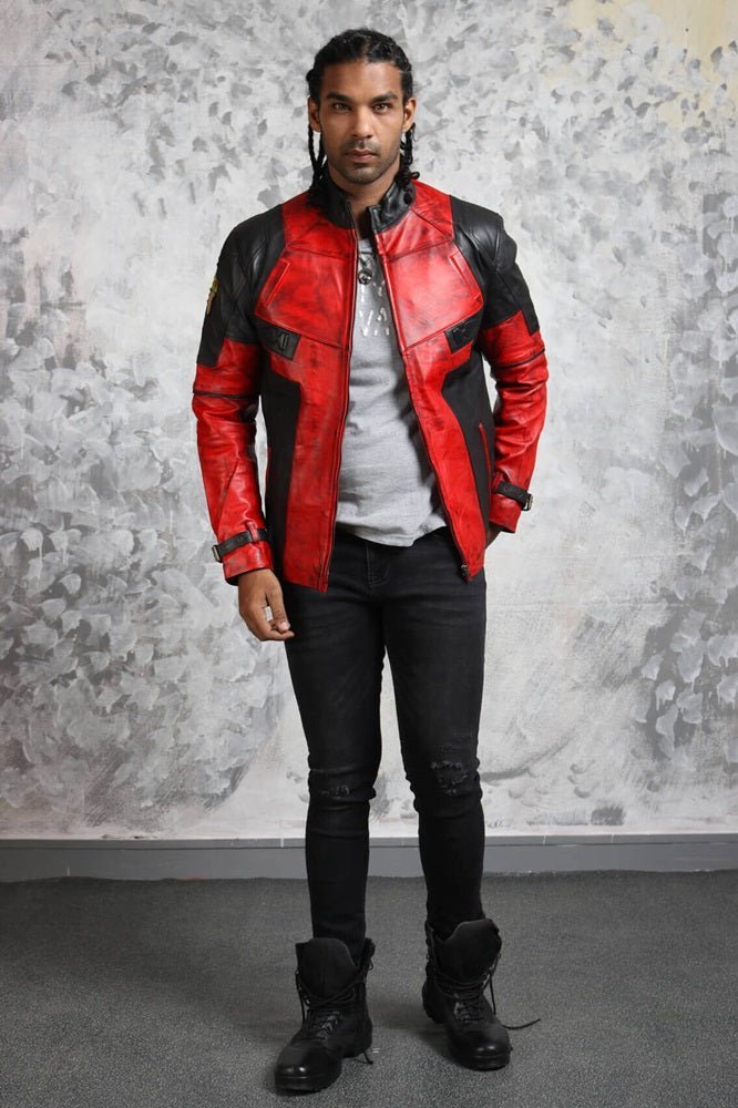 Men's Biker Red and Black Leather Jacket - X - Small - Red and Black - Men's Biker Red and Black Leather Jacket - Tatoo Tee