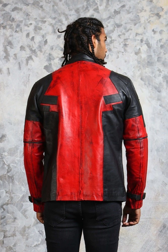 Men's Biker Red and Black Leather Jacket - X - Small - Red and Black - Men's Biker Red and Black Leather Jacket - Tatoo Tee