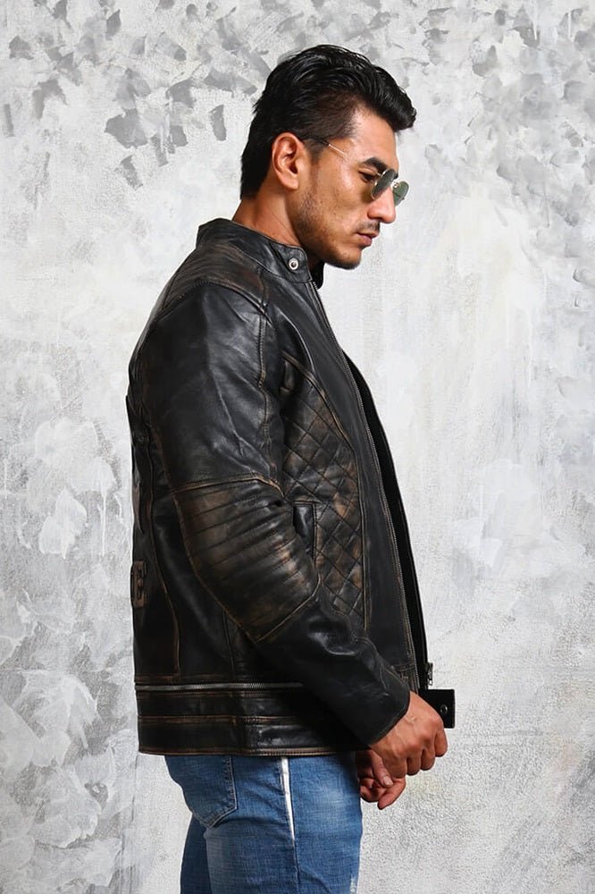 Men's Biker Skull Leather Jacket - X - Small - Black - Men's Biker Skull Leather Jacket - Tatoo Tee