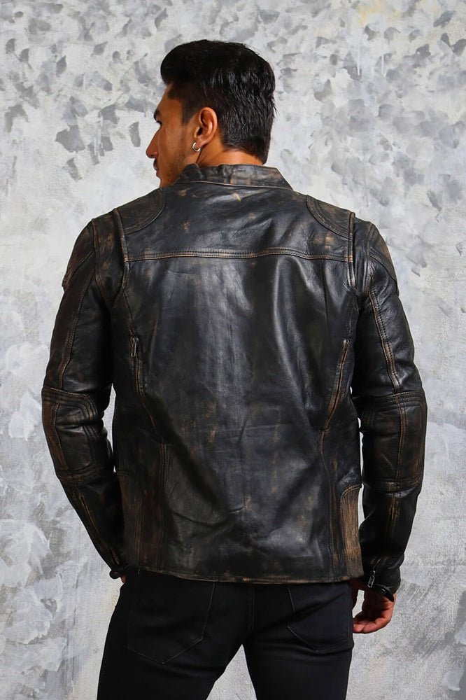 Men's Biker Vintage Leather Jacket - X - Small - Black - Men's Biker Vintage Leather Jacket - Tatoo Tee