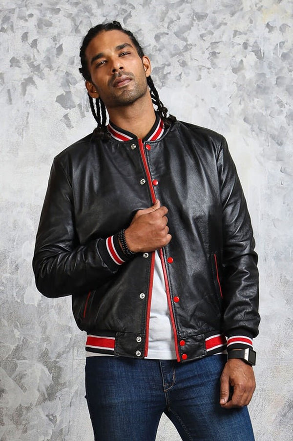 Men's Black and Red Bomber Jacket